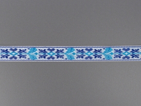 18мм. 9851 ЛЕНТА ОТДЕЛОЧНАЯ ЖАККАРД бел,я-син,я-гол*1089, 18мм (рул.50м)