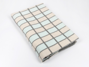 Одеяло байковое 140*205  клетка цв. бежево-серо-голубая (Россия ВВТ)