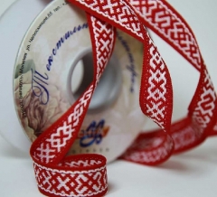 20мм. 14С3843-Г50 (рис.9414) ЛЕНТА ОТДЕЛОЧНАЯ ЖАККАРД красный с белым*287, 20мм (рул.25м)