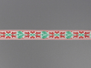 18мм. 9851 ЛЕНТА ОТДЕЛОЧНАЯ ЖАККАРД бел,красн,зел*268, 18мм (рул.50м)