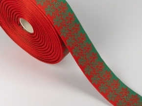 32мм. 91599/32 ЛЕНТА ОТДЕЛОЧНАЯ ЖАККАРД красный с зеленым*2226, 32мм (рул.25м)