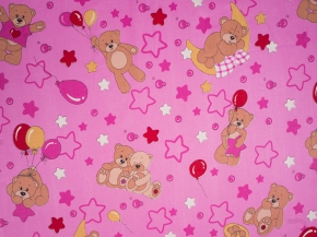 Бязь набивная ГОСТ рисунок 350/3 Медвежата -друзья 2 розовые, ширина 150 см