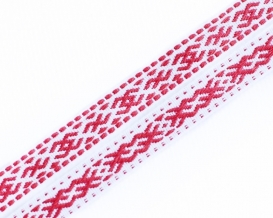 13мм. 91665/13 ЛЕНТА ОТДЕЛОЧНАЯ ЖАККАРД красный с белым*2660, 13мм (рул.25м)