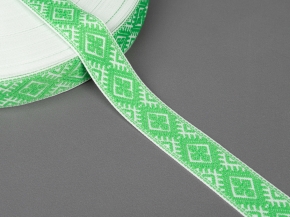 25мм. 9904 ЛЕНТА ОТДЕЛОЧНАЯ ЖАККАРД белый с салатовым*094, 25мм (рул.50м)