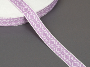 23мм. 9990 ЛЕНТА ОТДЕЛОЧНАЯ ЖАККАРД белый с сиреневым*3107, 23мм (рул.50м)