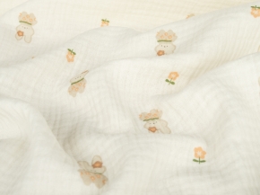 Ткань 12206/D3(4017) Принт Муслин Зайка Бежевый, коричневый,персиковый ширина 135см