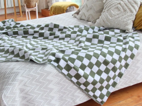 Одеяло байковое 170*200 клетка цв. хаки (Россия)