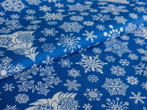 937-БЧ (802) Ткань х/б для столового белья набивная рис.5190-02 Новогодние снежинки на синем, 145см