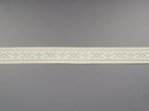 25мм. 91589/25 ЛЕНТА ОТДЕЛОЧНАЯ ЖАККАРД белый с льняным*1875, 25мм (рул.50м)