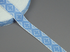 20мм. 90135 ЛЕНТА ОТДЕЛОЧНАЯ ЖАККАРД белый с голубым 20мм (рул.25м)