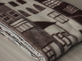 Одеяло п/шерсть 70% 170*205  жаккард  "Домики" цв.коричневый