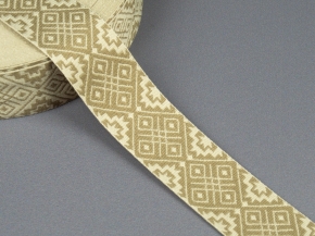 30мм. 91361/30 ЛЕНТА ОТДЕЛОЧНАЯ ЖАККАРД льняной с оливк*2523*210, 30мм (рул.25м)