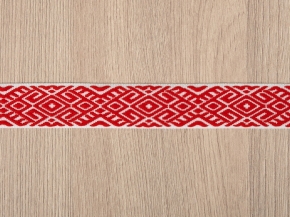 22мм. 9482 ЛЕНТА ОТДЕЛОЧНАЯ ЖАККАРД белый с красным 22мм (рул.25м)