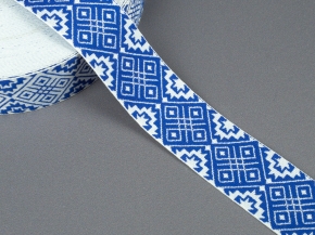 20мм. 91361/20 ЛЕНТА ОТДЕЛОЧНАЯ ЖАККАРД белый,василек*2110, 20мм (рул.25м)