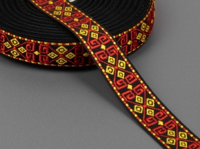 26мм. 91618/26 ЛЕНТА ОТДЕЛОЧНАЯ ЖАККАРДОВАЯ черн.красн.желт*2455, 26мм (рул.25м)
