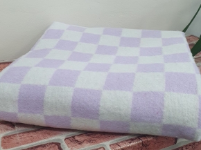 Одеяло байковое 140*205  клетка цв. сирень  (Россия ВВТ)