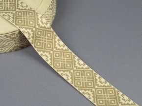 20мм. 91361/20 ЛЕНТА ОТДЕЛОЧНАЯ ЖАККАРД льняной с оливк*2523*210, 20мм (рул.25м)