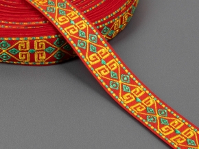 26мм. 91618/26 ЛЕНТА ОТДЕЛОЧНАЯ ЖАККАРДОВАЯ крас.жел.зелен*2091, 26мм (рул.25м)