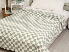 Одеяло байковое 140*205  клетка цв. оливковый (Россия ВВТ)