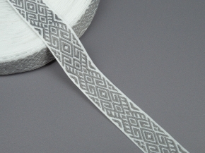 22мм. 9482 ЛЕНТА ОТДЕЛОЧНАЯ ЖАККАРД белый с серым*627 22мм (рул.25м)