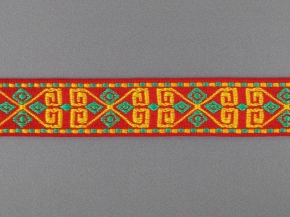 26мм. 91618/26 ЛЕНТА ОТДЕЛОЧНАЯ ЖАККАРДОВАЯ крас.жел.зелен*2091, 26мм (рул.25м)